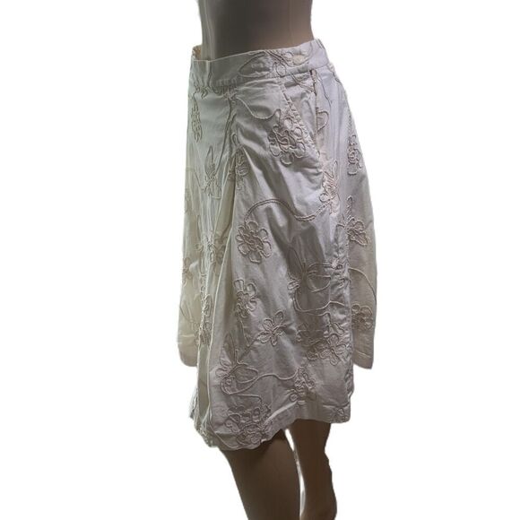 Harvé Benard Cream Floral Embroidery Knee Length A Line Skirt Size 12 - Picture 6 of 12